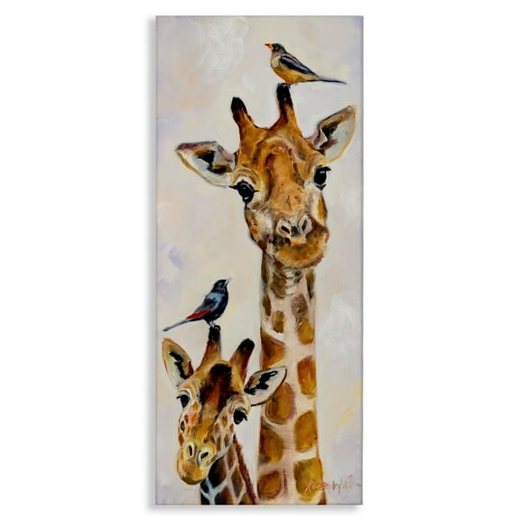 Stupell Industries Giraffe Jungle Animal Portrait Perched Birds Canvas Wall Art by Karen Weber Fine Art