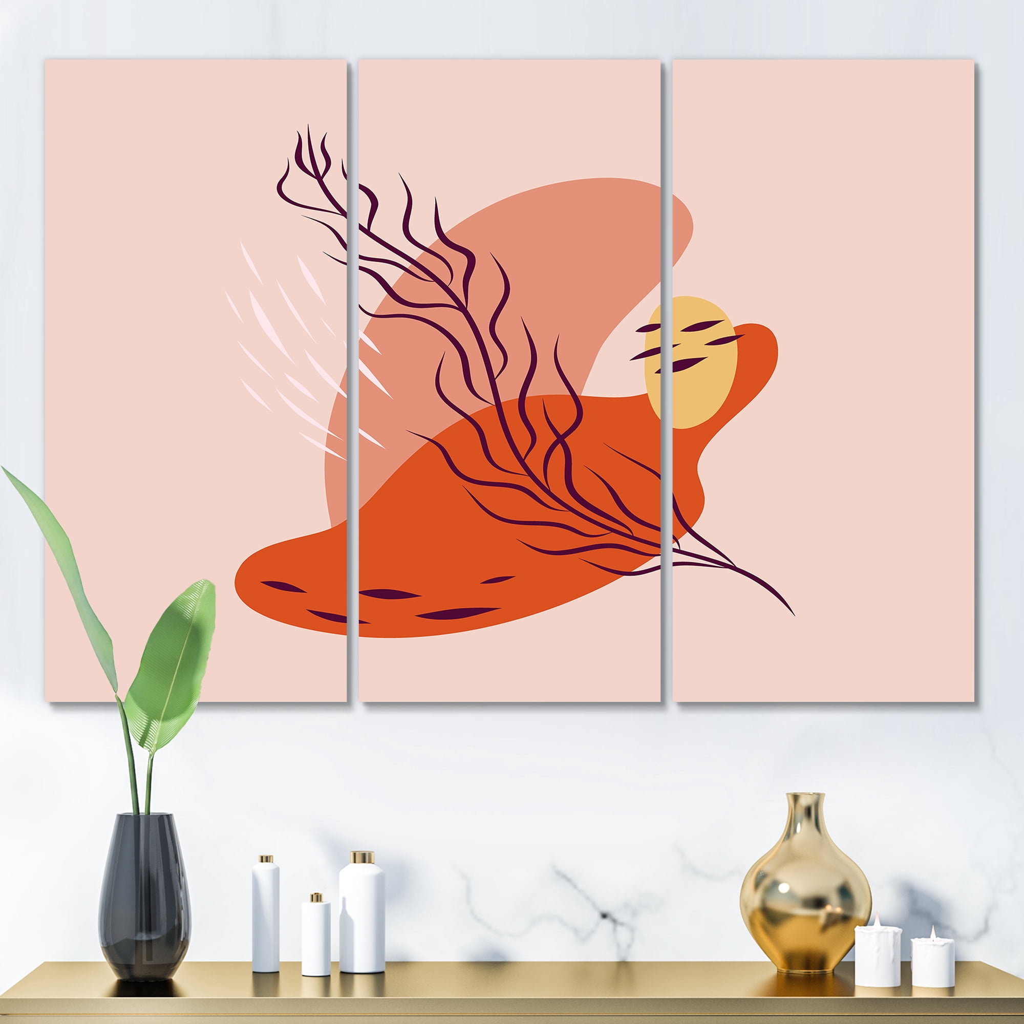 Designart ' Abstract Warm Colors Spring Leaf ' Modern Canvas Wall Art Print