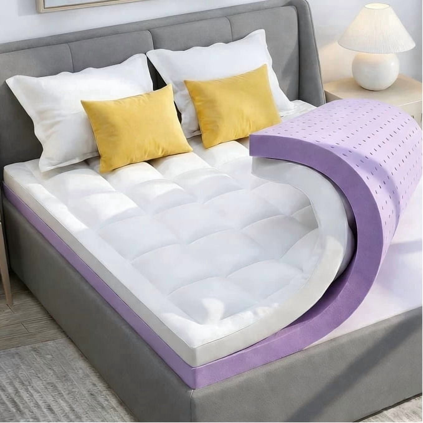 BDEUS Queen Size Dual Layer 5 inch Memory Foam Mattress Topper, 2 inch Gel Memory Foam and 3 inch 1450 GSM Down Alternative Quilted Pillow Top Mattress Pad Cover for Back Pain,Soft
