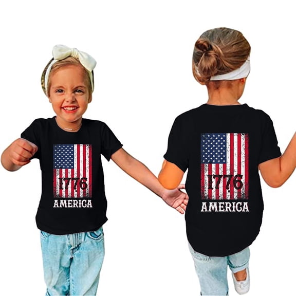LWNYDPLSD Kids July 4th Shirts Flag Shirt for Girls 1776 Patriotic Tees Toddler USA Independence 250th Anniversary Short Sleeve Tops Teen Girl Clothes