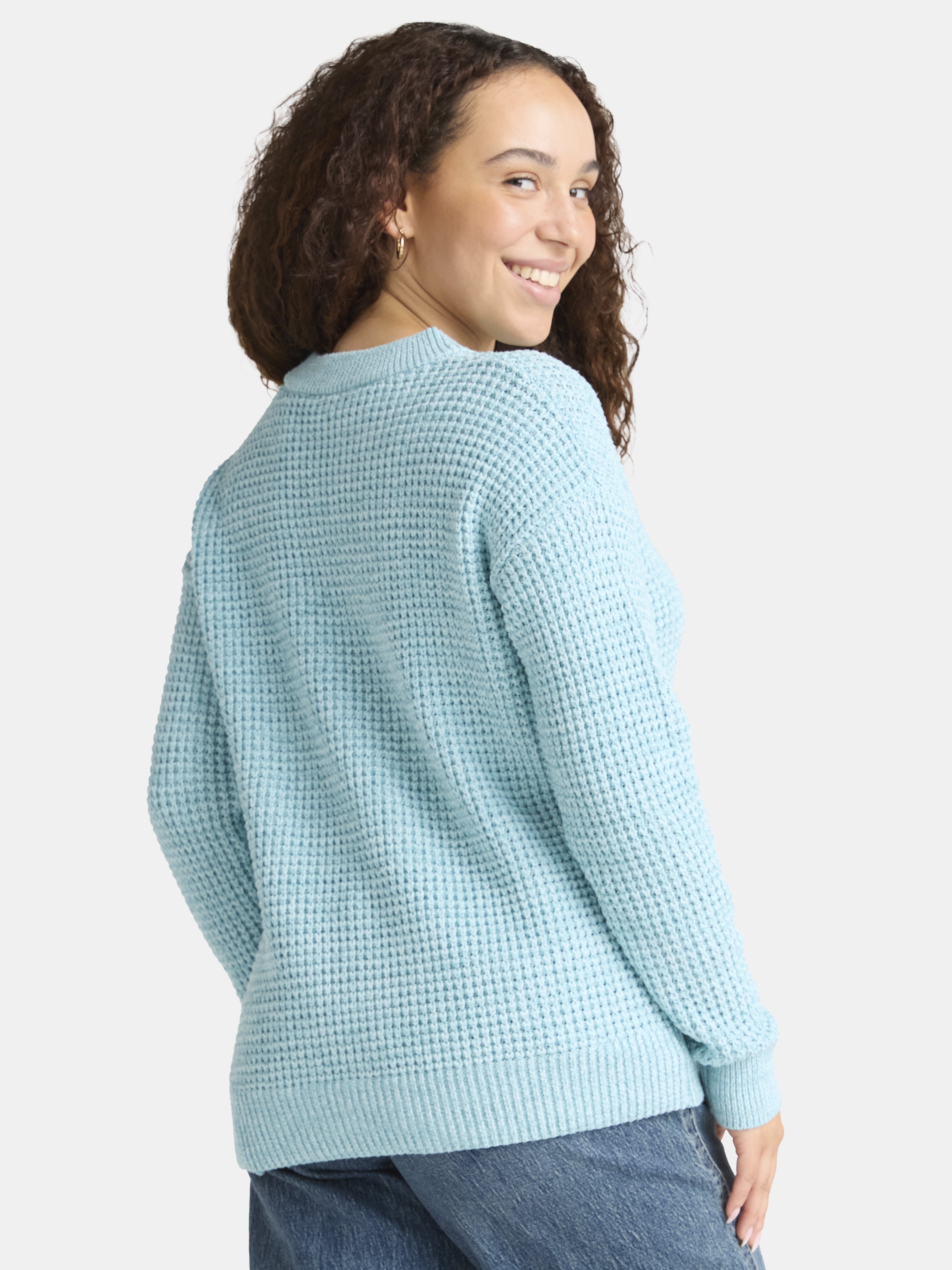 Time and Tru Women's and Women's Plus Waffle Stitch Sweater, Midweight, Sizes XS-4X