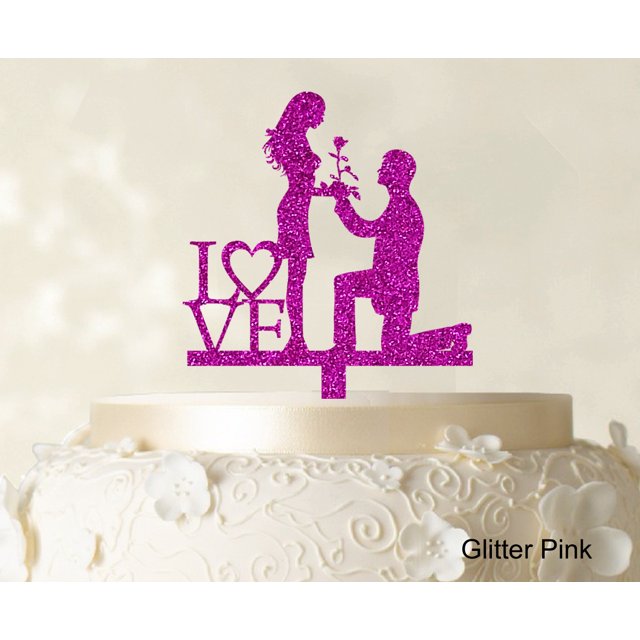 Couple Wedding Cake Topper Personalized Glitter Pink Cake Topper Color Option Available 5-7 Inches Wide