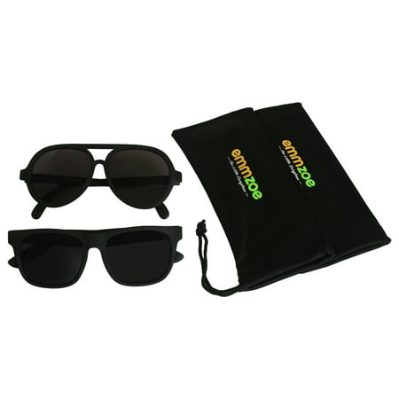 Emmzoe “The Little Sunglass” Sunglasses Aviator and Classic 2 Set - Black Frame / Smoke Lens UV 400 Protection (Infant Toddler (0 - 3 Years))