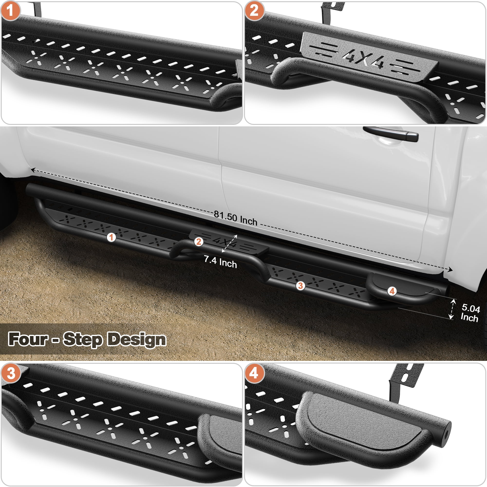 POFENZE Running Boards Compatible with 2005-2023 Toyota Tacoma Crew Cab with 4 Full-Size Doors Textured Surface Side Steps for Truck Black Nerf Bars for Tacoma