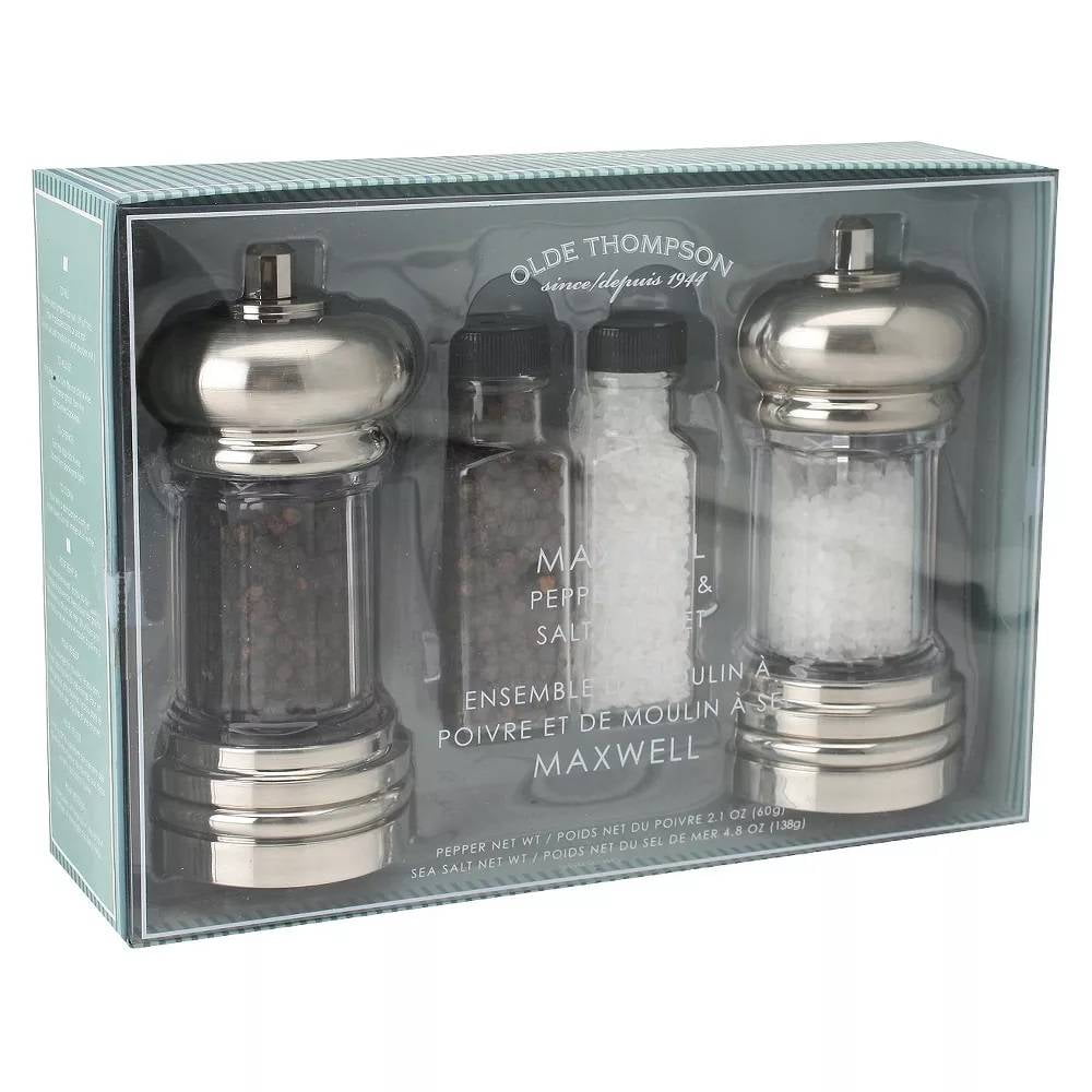 Maxwell Sea Salt and Black Pepper Shakers with Refills Set