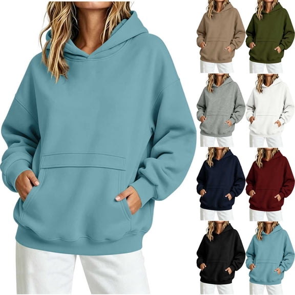 Jsaierl Womens Hoodies Oversized Solid Color Hooded Sweatshirt Travel Sweater Comfort Long Sleeve Tops Fall Clothes S-2XL