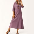 thumbnail image 5 of UoCefik Women Linen Dress Modest Flowy 3/4 Sleeve Maxi Long Dresses Elegant Fall V Neck Dress Plus Size Casual Beach Vacation Sundress Purple S, 5 of 5