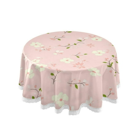 

60 Round Tablecloth with White Lace Trim Wrinkle & Heat-Resistant Table Cover for Dining and Home Decor Cute Floral Pastel