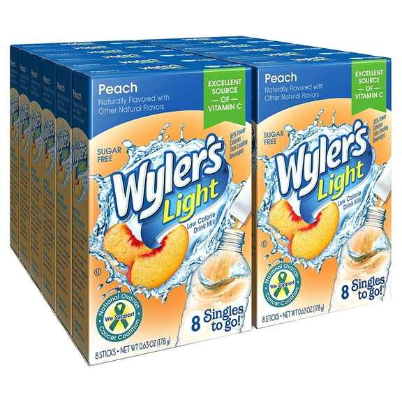 Wyler's Light Singles To Go Powder Packets, Water Drink Mix, Peach, 8 Packets per Box, 96 total Packets (Pack of 12)