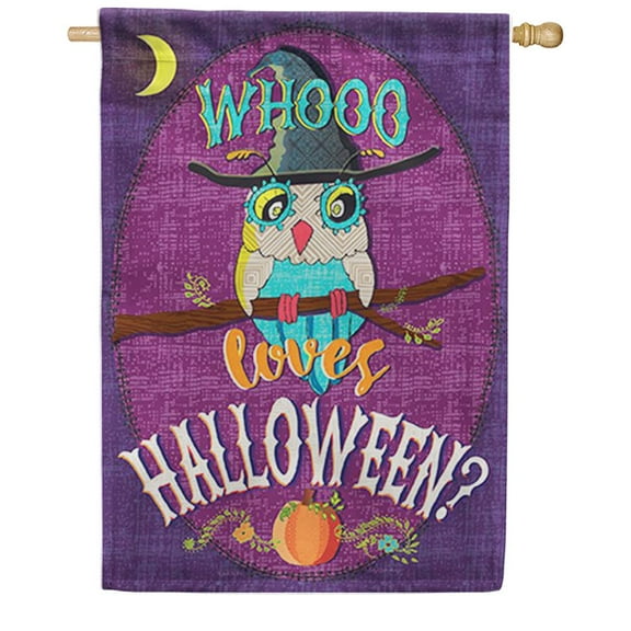 Carson Double Sided House Flag - Whooo Loves Halloween, Premium Dura Soft Fabric, Outdoor Yard Decorative Seasonal Flag, Size: 28" x 40"