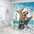 thumbnail image 5 of Cat Dinosaur Shower Curtains for Boys, Funny Animal Riding Dino Fighting on Blue Ocean Shower Curtain Sets with Hooks, Kids Men Cool Bathroom Set Accessories Decor Beach Theme Curtains, 72X72in, 5 of 5