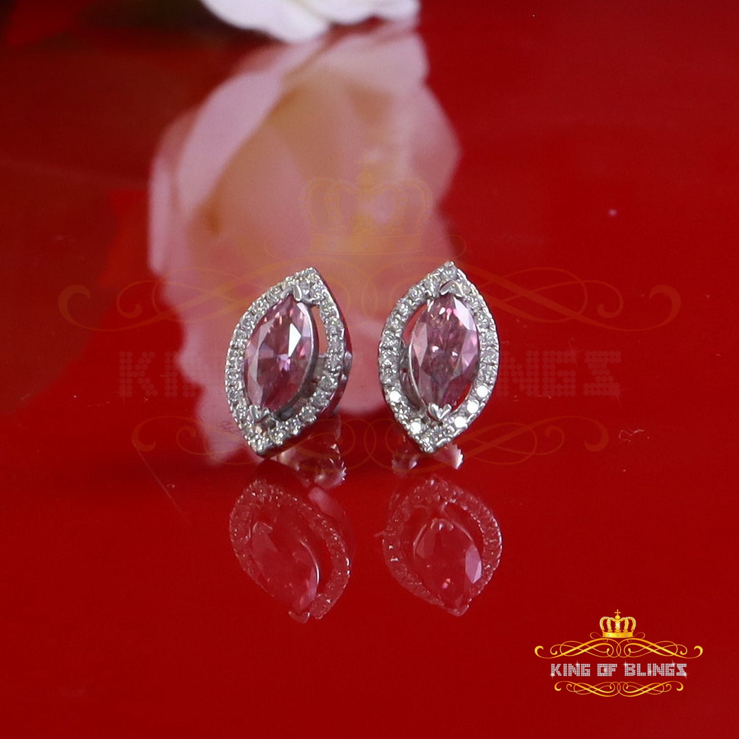 King of Bling's 1.25CT VVS 'D' Pink Moissanite Men's/Women 925 White Silver Stud Earrings