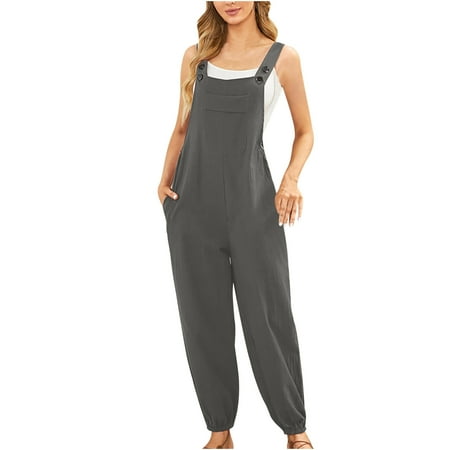 

FAVIPT Travel Jumpsuits for Women 2023 Women s Loose Casual Sleeveless Adjustable Spaghetti Strap Jumpsuits Stretchy Wide Leg Rompers with Two Pockets