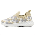 thumbnail image 6 of Djtdsds Toddler Boys Girls Plaid Knit Sock Shoes Breathable Slip On Lightweight Casual Walking Sneakers Color:Khaki,Size:10-11 Years, 6 of 9