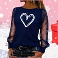 thumbnail image 2 of Valentines Shirts for Women Mesh Sequin Long Sleeve Love Heart Print Graphic T-Shirts Shiny Crewneck Pullover Tops (M, Navy), 2 of 7