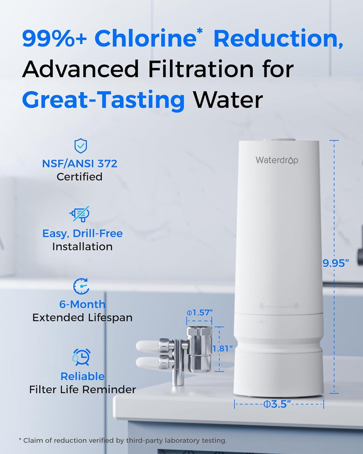 Restored Waterdrop Water Filter for Sink Faucet, 4000 Gallons Countertop Water Filter System and Filter Life Reminder, WD-CTF-06 (1 Filter) (Refurbished)
