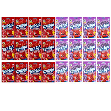 Kool Aid CHERRY AND GRAPE FLAVORS FUN PACKS Unsweetened Beverage 24 Packets