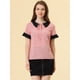 thumbnail image 2 of Blusa de lunares de manga corta con cuello Peter Pan en contraste vintage para mujer rosa negro XS, 2 of 5