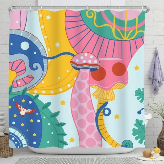 Whimsical Colorful Mushroom Shower Curtain - Dreamy Nature Design
