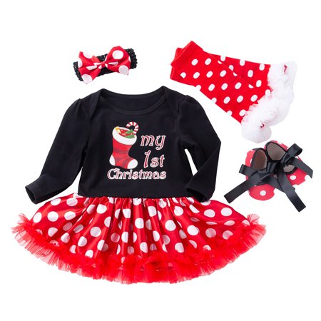 

EHTMSAK Newborn Infant Baby Toddler Girl One Piece Dress Bodysuit and Shoes Tights Set Outfits Clothing Set Christmas Long Sleeve with Headband Black 0-2Y 80