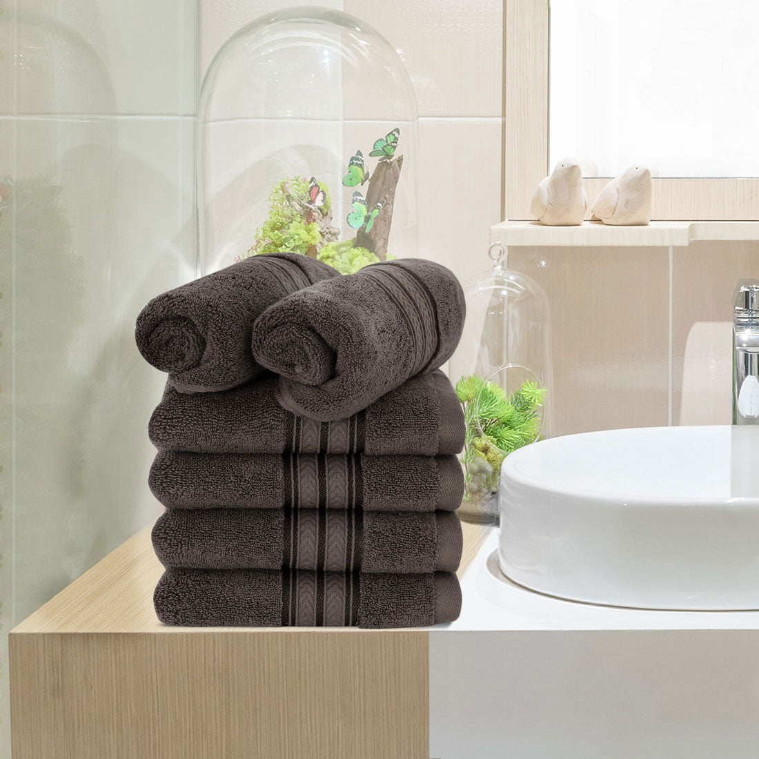 PiccoCasa 6PCS Cotton Soft Hand Towels Set for Bathroom 13" x 29" Coffee Color