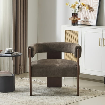 Eryndor Modern Velvet Upholstered Accent Arm Chair, Solid Wood Frame, Brown + Walnut