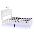 thumbnail image 3 of Queen Size Upholstered Bed Frame with LED Lights, Modern Princess Bed Frame with Crown Headboard, 3 of 8
