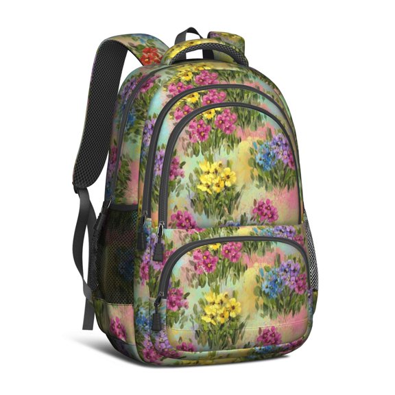 Pioneer Flower Floral Print Pattern Backpack for School, Cute School Bag with Adjustable Shoulder Straps and Padded Back, 16.9"x12.6"x5.9"