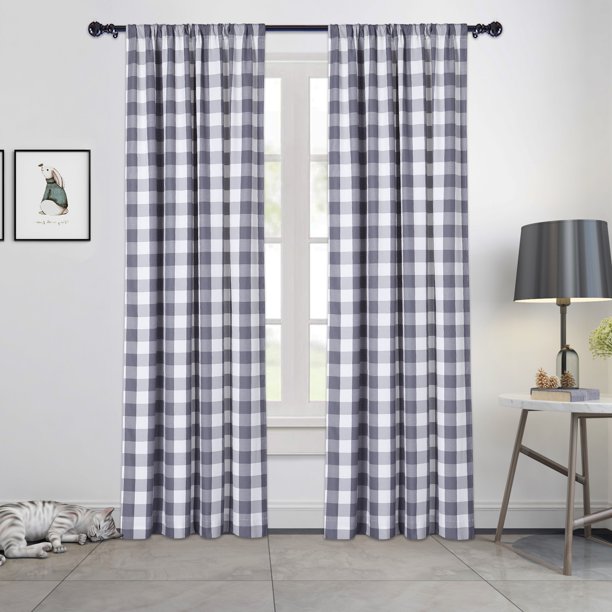 CAROMIO Sheer Curtains 42x63 Farmhouse Buffalo Check Semi Sheer