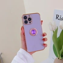 Dteck for iPhone 13 Mini 5.4 Inch Slim Case, Soft TPU Luxury Shiny Ring Holder Plated Edges Shockproof Scratch Resistant Case for iPhone 13 Mini,Purple