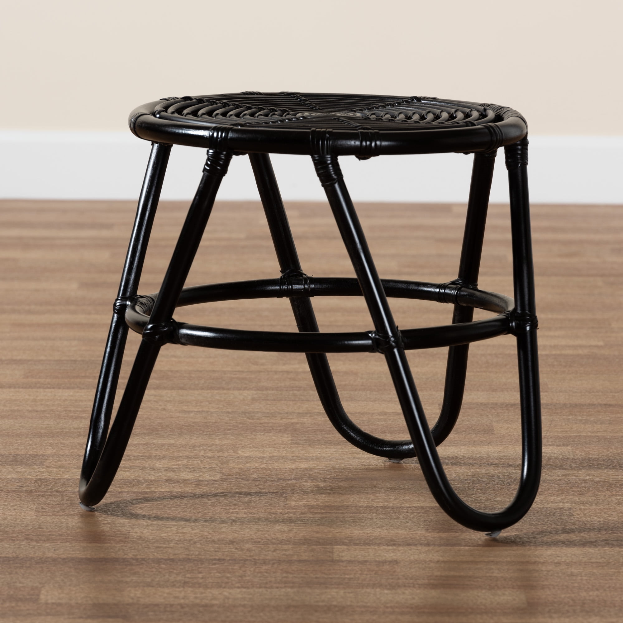 bali & pari Pertessa Rattan BOHO End Table, Black