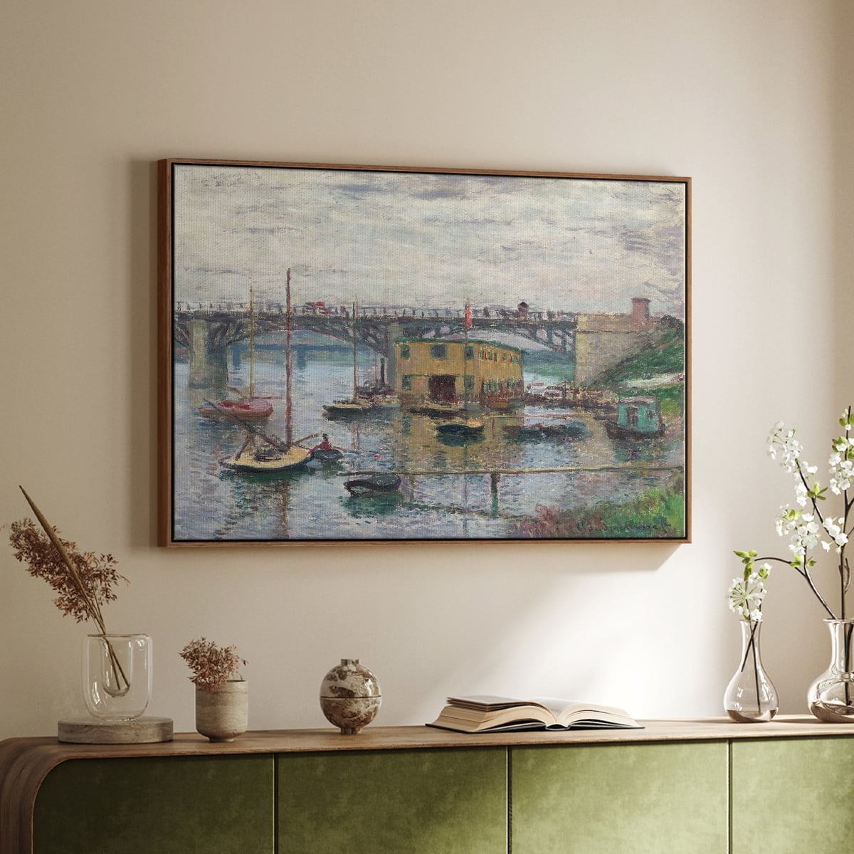 Vintage Landscape-CLV By Wexford Home Framed in Walnut Wood Gallery Wrapped Canvas 25 in. x 37 in.