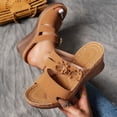 thumbnail image 4 of Slides for Women Bohemia Flower Wedge Sandals Arch Support Summer Beach Vacation Slip on Platform Slippers Brown Size 8.5, 4 of 7