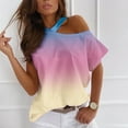 thumbnail image 2 of Women's One Shoulder T Shirts Tops Short Sleeve Boho Printed Trendy Basic Shirts Tunic Dressy Casual Beach Blouses, 2 of 5