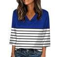thumbnail image 2 of ylioge Satin T Shirts for Women Plus Size S-5X 3/4 Sleeve V Neck Tees Tops Womens Casual Color Block Pullover Basic Going-Out Work Blouses Top, 2 of 5
