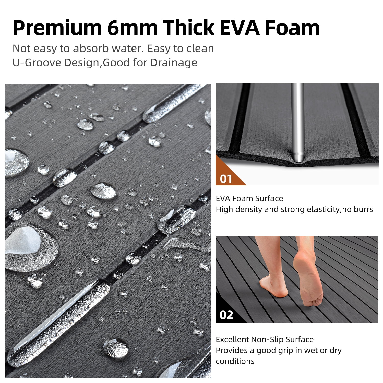 AbahubFit EVA Foam Boat Flooring 96"x45.6"/36"/28.8", 48"x16.8", Self Adhesive Non-Slip Marine Deck Mat for Motorboat Kayak Surfboard SUP