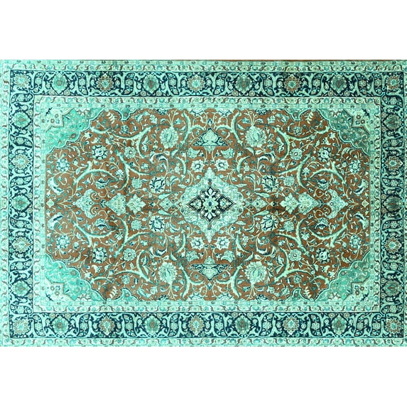 Ahgly Company Indoor Rectangle Medallion Turquoise Blue Traditional Area Rugs, 2' x 4'