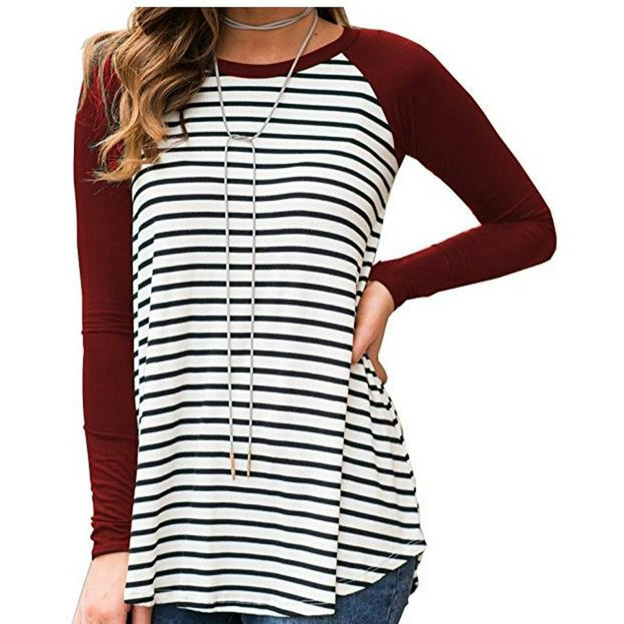 Women's Classic Boat Neck Striped Solid Raglan Long Sleeve Sports