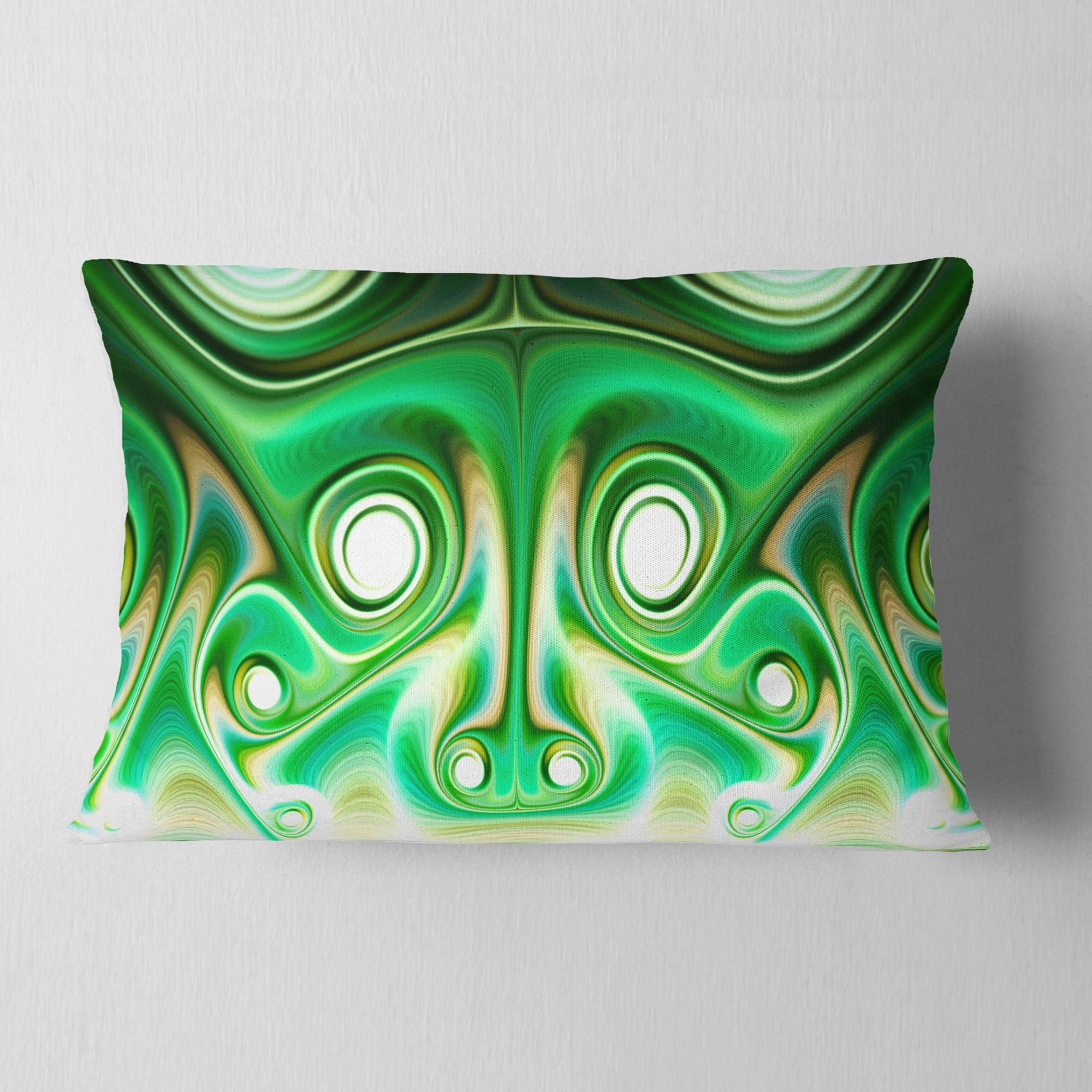 Designart Vibrant Green Fractal Flower Design - Abstract Throw Pillow - 12x20