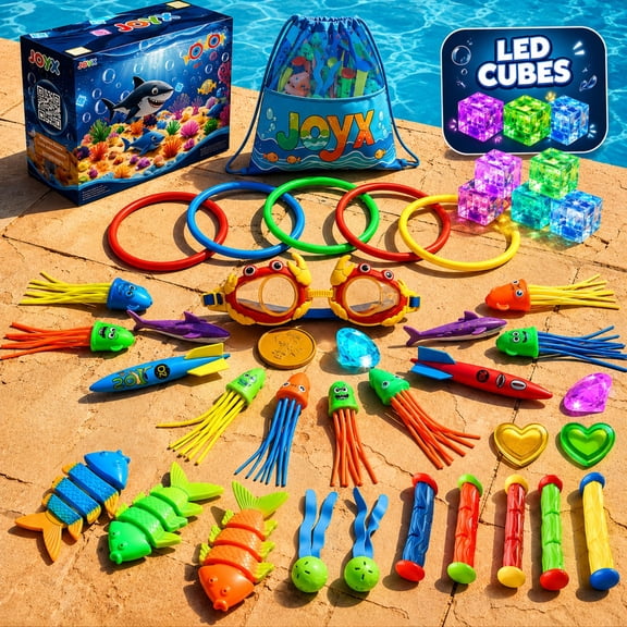 35 Pcs Pool Diving Toys Set with LED Light Cubes & Goggles – Fun Summer Swim Learning for Kids