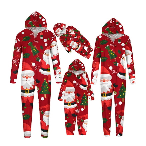 Odeerbi Christmas Onesie Pajamas for Family Holiday Hooded Sleep Jumpsuit Long Sleeve Family Christmas Pajamas Matching Sets Mom Print Jumpsuit Sleepwear Xmas PJs Set Multicolor