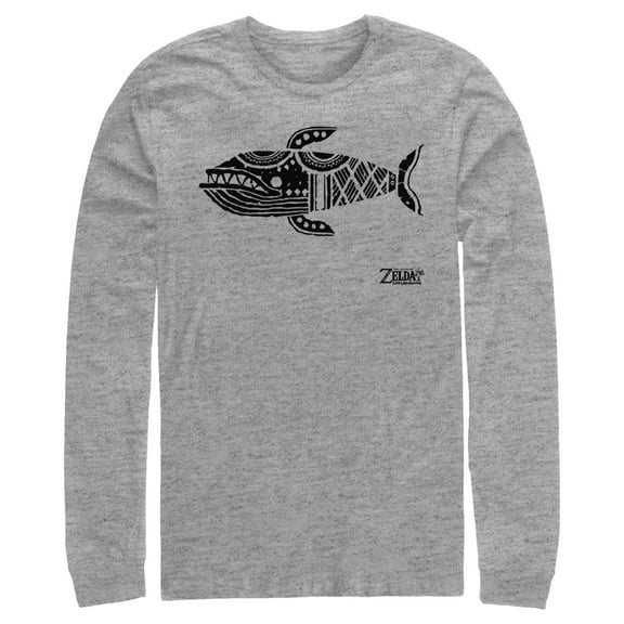 Men's Nintendo Legend of Zelda Link's Awakening Whale Hieroglyphic Long Sleeve Shirt Athletic Heather Small