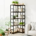 thumbnail image 4 of NUMENN 5 Tier Corner Bookshelf, Wood and Metal Bookcase Storage Shelf, 26.97'' x 22.64'' x 65.7'' Tall Corner Cabinet for Living Room, Bedroom, Home Office and Kitchen, Vintage Brown, 4 of 14