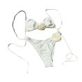thumbnail image 4 of IDALL Bikini Sets Bathing Suit Solid Color Rose Drawstring One Swimsuit Bikini Bikini Womens Swimsuits Micro Bikini White 2 S, 4 of 4