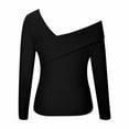 thumbnail image 5 of HAPIMO Sales Women Asymmetrical Neck Shirts Loose Casual Long Sleeve Solid Skew Collar Casual Blouse T-shirt Strapless Tops Teen Grils Fashion Clothes Black S, 5 of 8