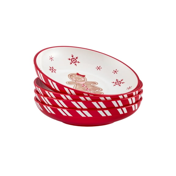 Bico Traditional Christmas Gingerbread Man Ceramic Holiday Dinner Bowls Set of 4, 35oz, for Pasta, Salad, Soup, Microwave & Dishwasher Safe, Scratch Resistant
