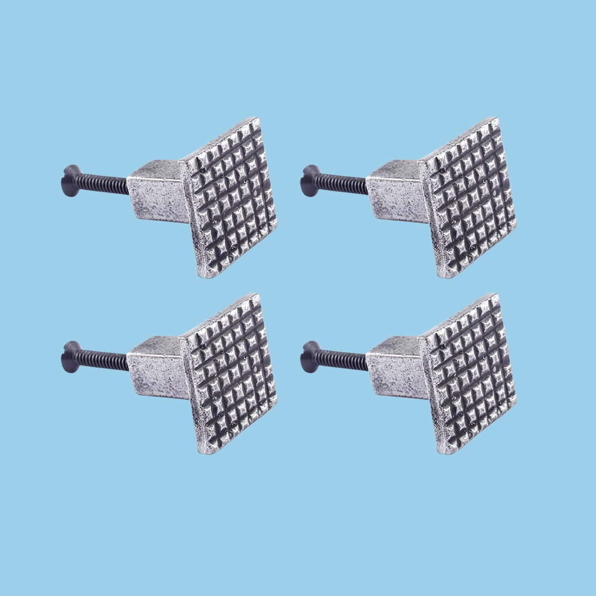 Square Grid Iron Kitchen Cabinet Knob Door Pull Handle Pewter Finish Pack of 4|Renovators Supply