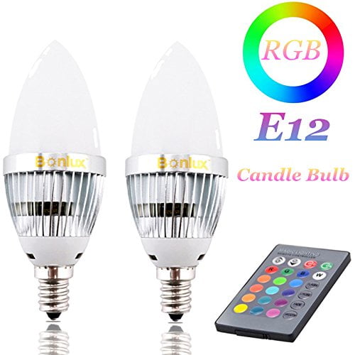 Luxvista 3W E14 LED RGB Light Bulb 16 Colors Changing SES Candle Bulbs Dimmable Mood Lighting with Remote Controller for Bar Party Home Decoration 2-Pack
