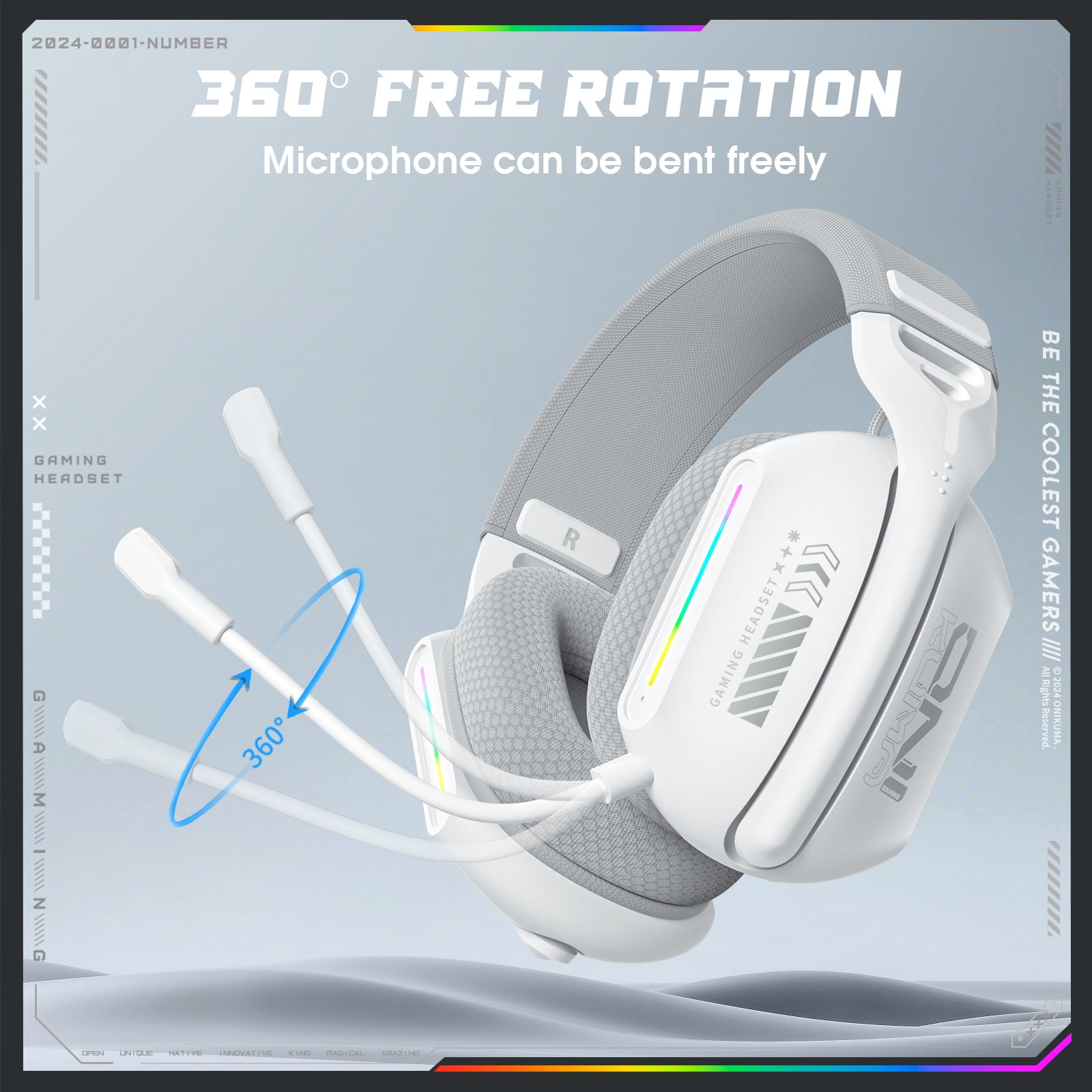 Siivton Wireless Gaming Headset – 2.4 GHz/Bluetooth 5.3 Gaming Headphone, 60H Playtime, Detachable Mic,for PS5/PS4,Xbox,Switch,Phone,Mac, PC(White)