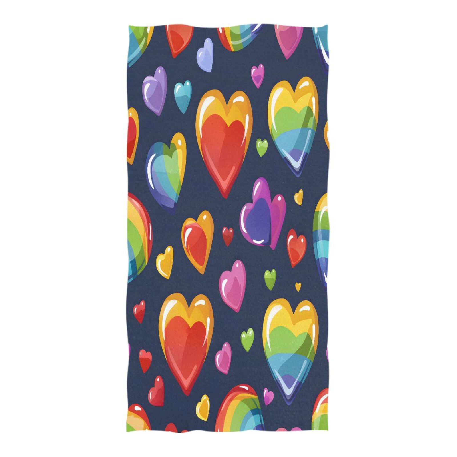 Rainbow and Hearts Beach Towel Oversized Sandproof Absorbent Quick Dry Towels Adult for Travel Vacation Essentials